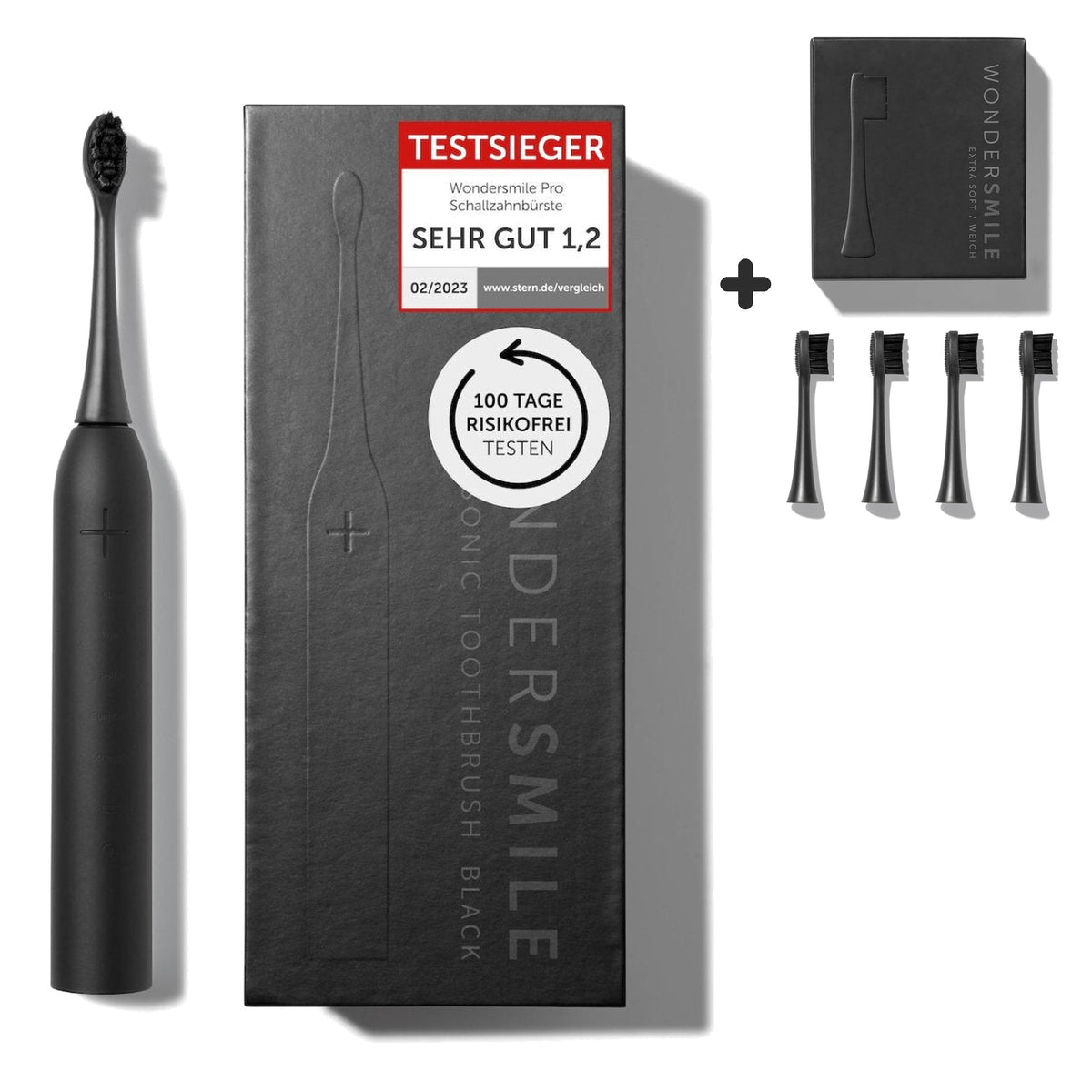 WonderBrush PRO Ultimate Black + 4er-Pack Bürstenköpfe Soft