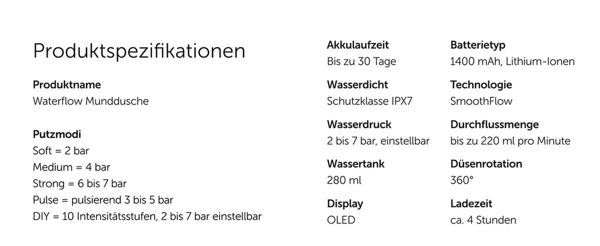 Produktspezifikationen der WonderSmile Munddusche