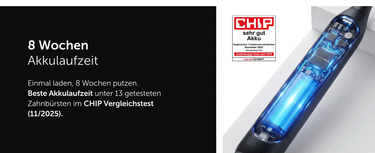 WonderSmile Schallzahnbürste mit bis zu acht Wochen Akkulaufzeit und CHIP Auszeichnung