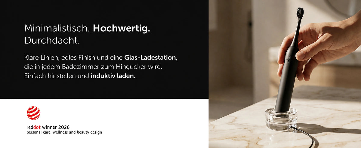 WonderSmile Schallzahnbürste mit Glas-Ladestation und Red Dot Designauszeichnung